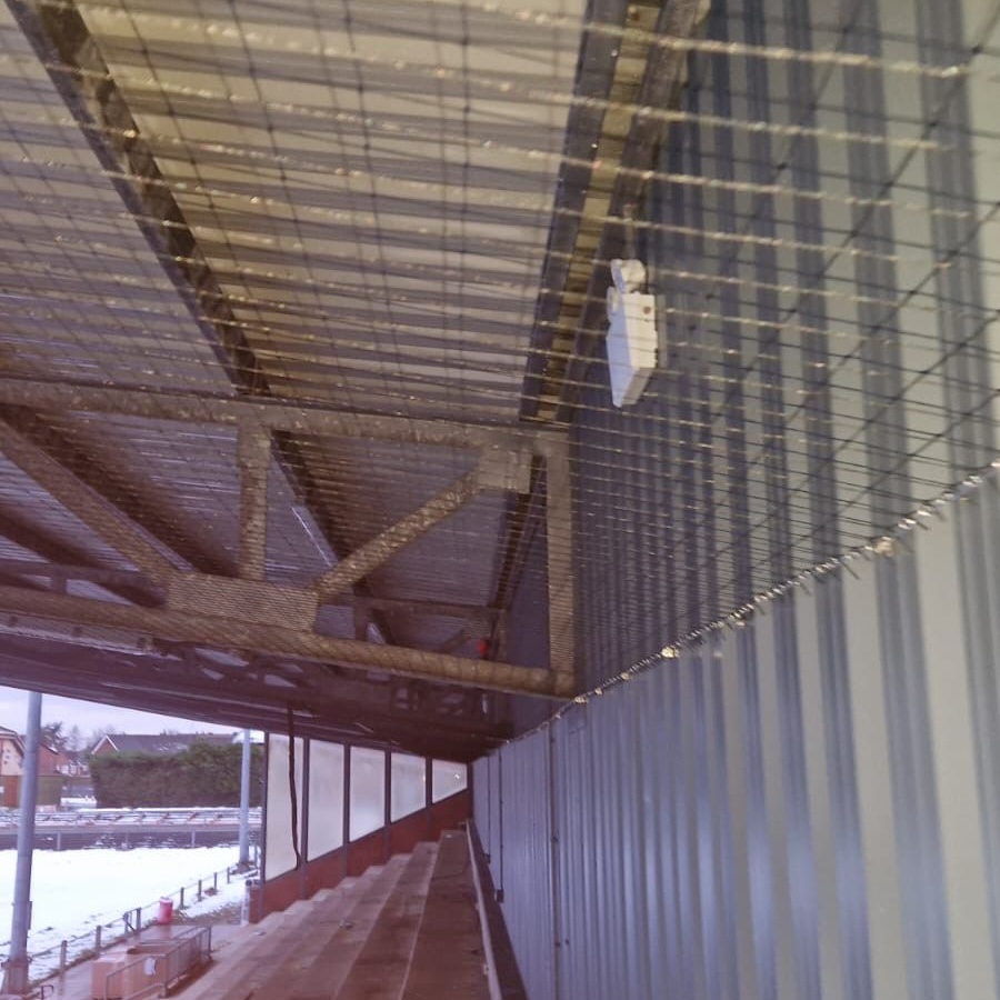 Bird netting at a football stadium